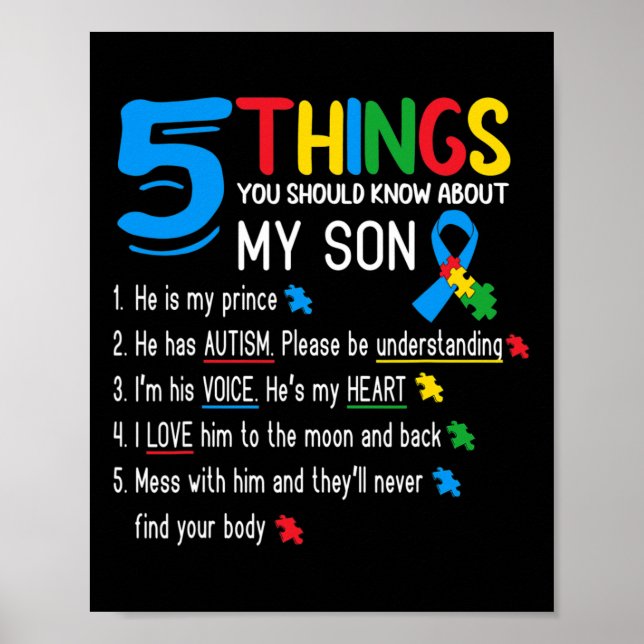 Autistic Son Autism Awareness Support For Mom Dad  Poster (Front)