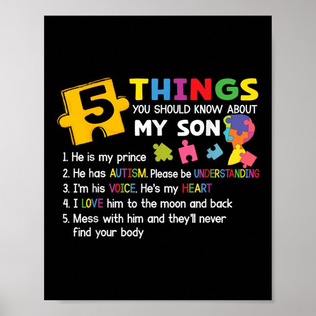 Autistic Son Autism Awareness Support For Mom Dad  Poster (Front)