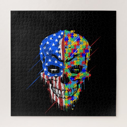 Autistic  Spooky Skull American Support Autism Jigsaw Puzzle