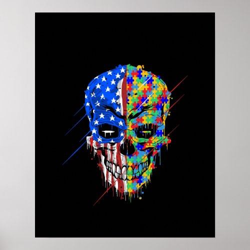 Autistic  Spooky Skull American Support Autism Poster