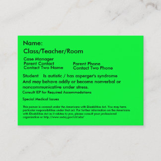 Autistic Student Card