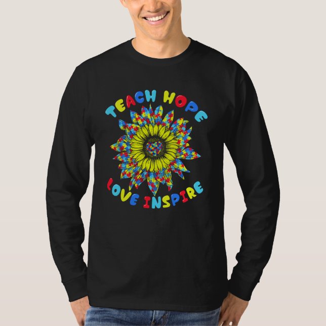 Autistic Support Teacher Sunflower For Autism Awar T-Shirt (Front)
