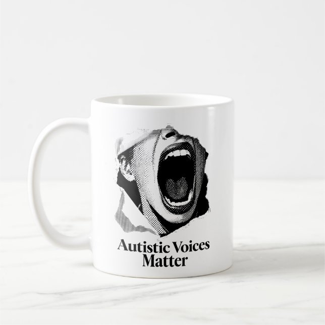 Autistic Voices Matter | B&W Text Scream Design Coffee Mug (Left)