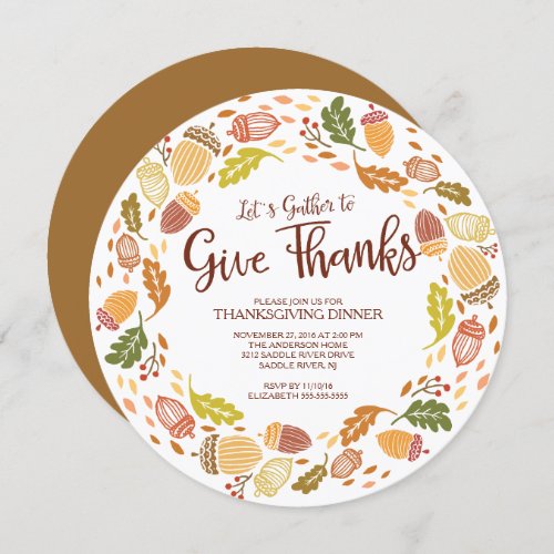 Autmn Wreath Give Thanks Thanksgiving Dinner Invitation