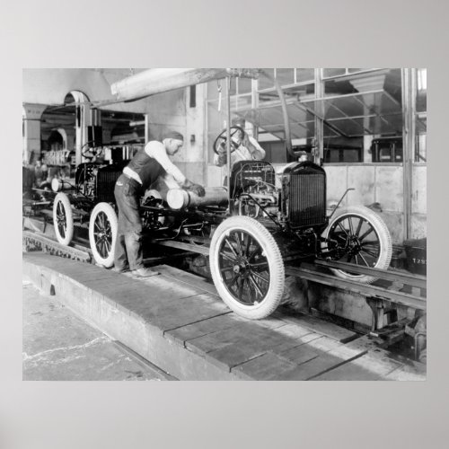 Auto Assembly Line 1920s Poster