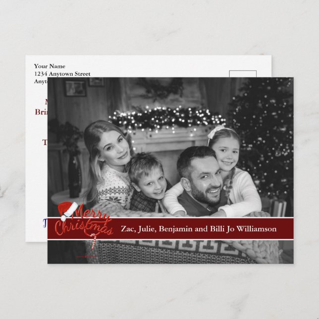 Auto Black and White Christmas Photo Postcard (Front/Back)