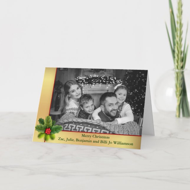 Auto Black and White Photo Gold Frame Christmas Holiday Card (Front)