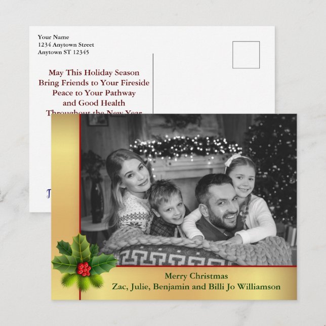 Auto Black and White Photo Gold Frame Christmas Postcard (Front/Back)