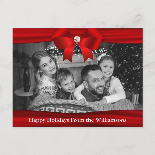 Auto Black and White Photo Red Ribbon Diamond Postcard (Front)