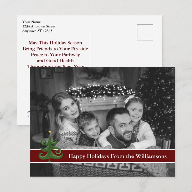 Auto Black and White Photo With Christmas Tree Postcard (Front/Back)