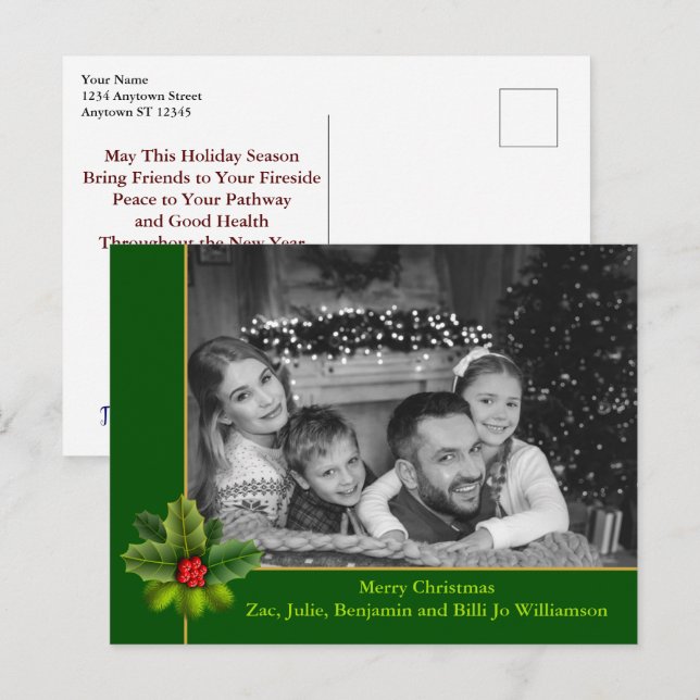 Auto Black and White Photo With Holly Christmas Postcard (Front/Back)