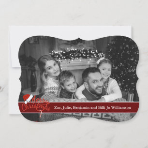 Auto Black and White Photo With Santa Hat Fancy Holiday Card
