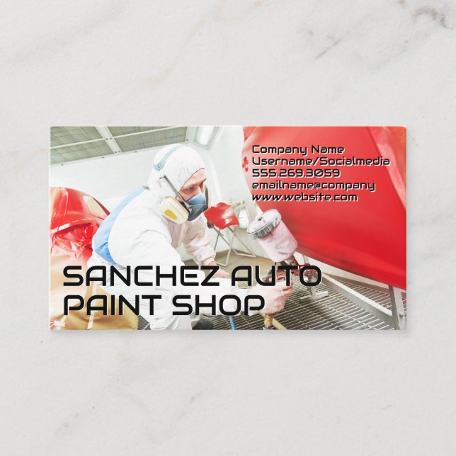Auto Body Paint Garage Shop | Spraying Car Business Card (Front)