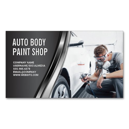 Auto Body Paint Garage Shop  Worker Spraying Business Card Magnet