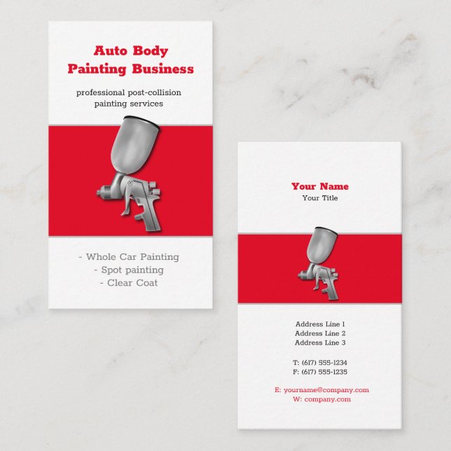 Auto Body Painting | Modern Red Business Card (Front/Back)