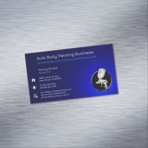 Auto Body Painting  Professional Blue Business Card Magnet