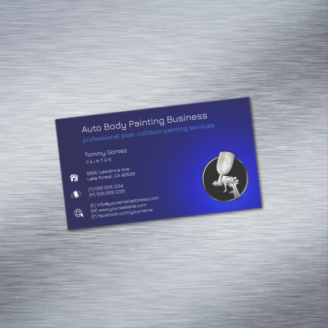 Auto Body Painting | Professional Blue Business Card Magnet (In Situ)