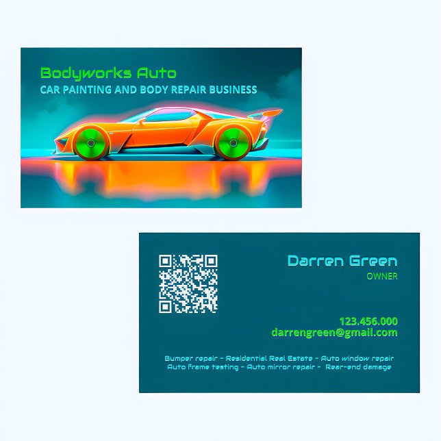 Auto Body Repair QR Business Card (Car Painting Cards)