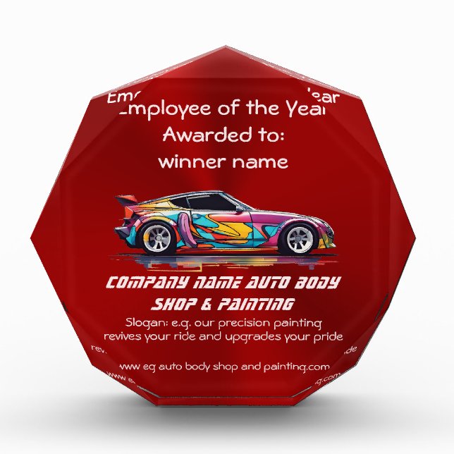 Auto body shop and precision painting acrylic award (Front)