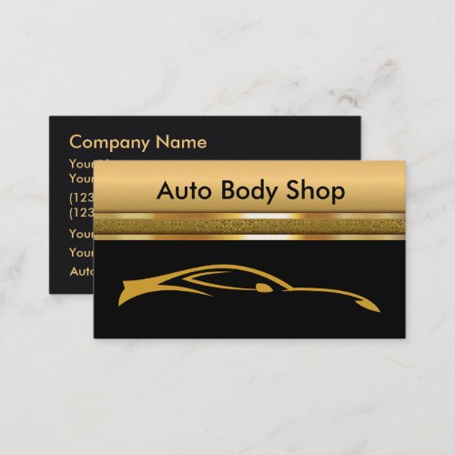 Auto Body Shop Black And Golden Business Cards