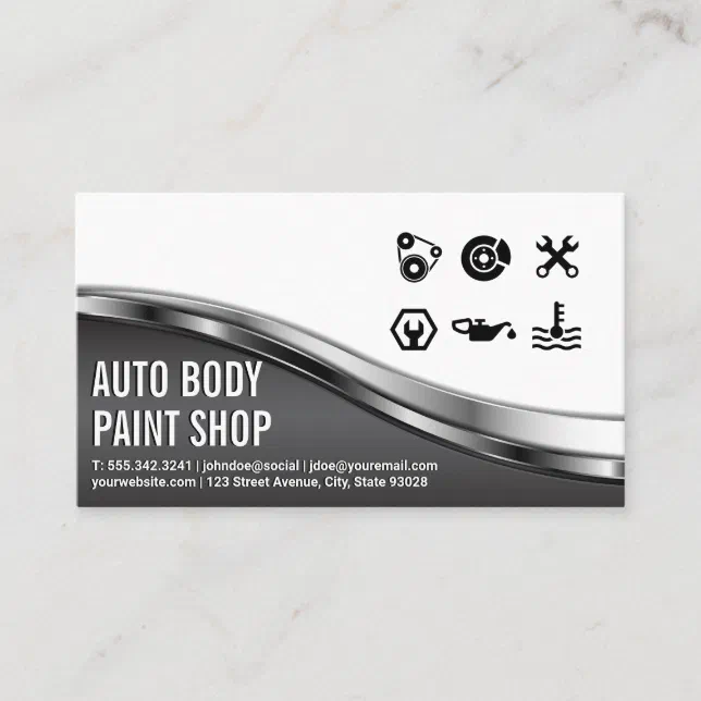 Auto Body Shop | Car Service Icons Business Card | Zazzle