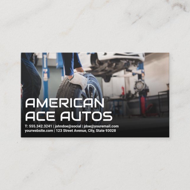 Auto Body Shop | Mechanic Rolling Tire Business Card (Front)