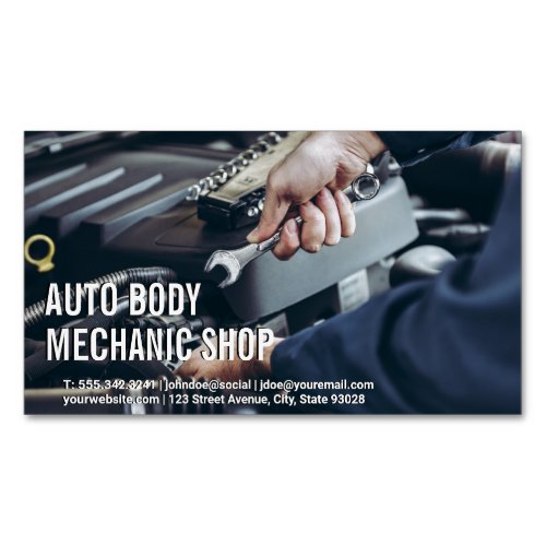 Auto Body Shop  Mechanic Working Business Card Magnet