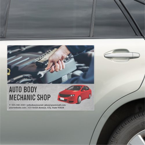 Auto Body Shop  Mechanic Working Car Magnet