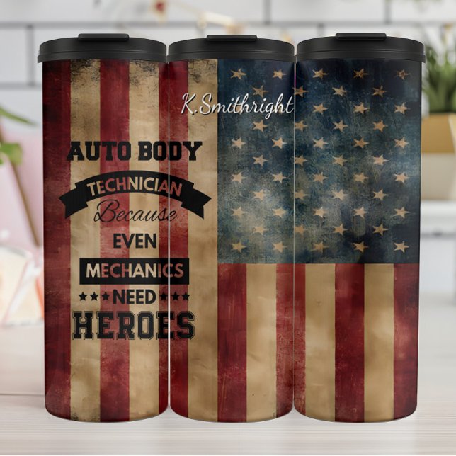 Auto Body Technician American Flag Thermal Tumbler (Creator Uploaded)