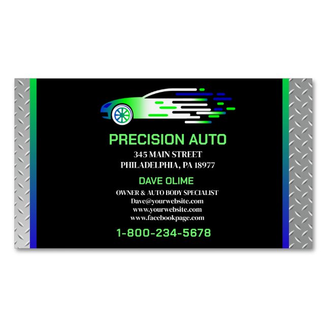 Auto Body Work Custom Car Paint Detailing Collison Business Card Magnet (Front)