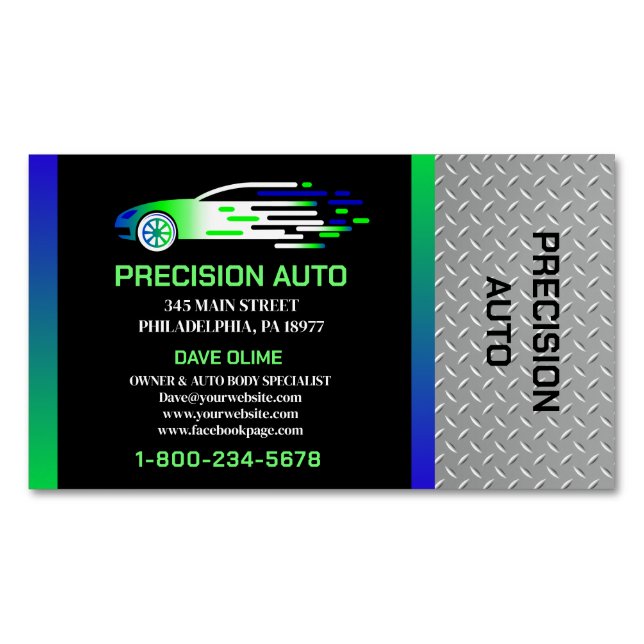 Auto Body Work Custom Car Paint Detailing Collison Business Card Magnet (Front)