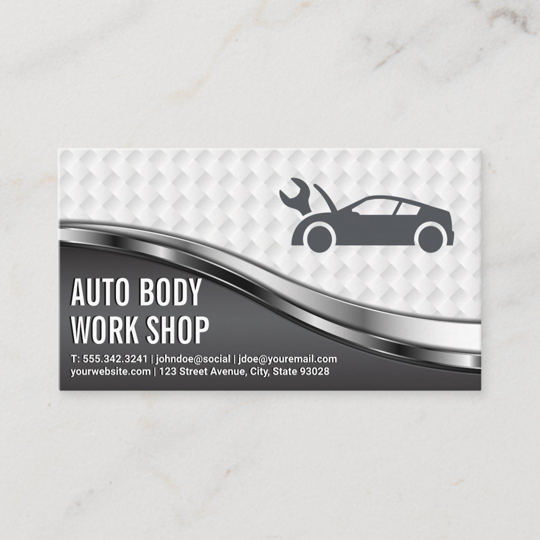 Auto Body Work Shop Car Logo with Wrench Business Card Zazzle