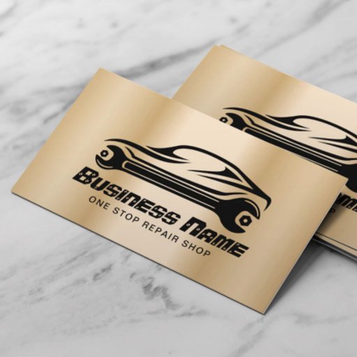 Customizable Auto Car Repair Modern Gold Automotive Mechanic Business Card