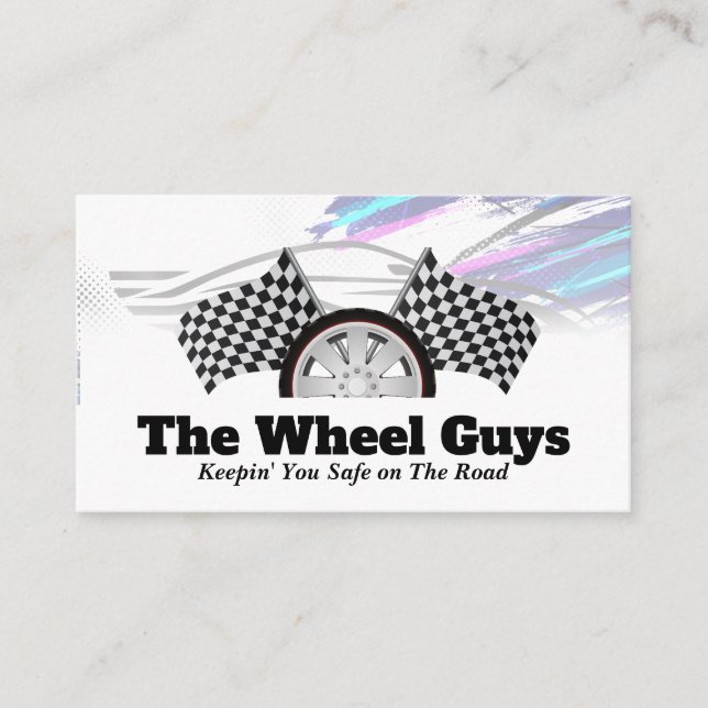 Auto Car Tire Checkered Racing Flag Business Card (Front)
