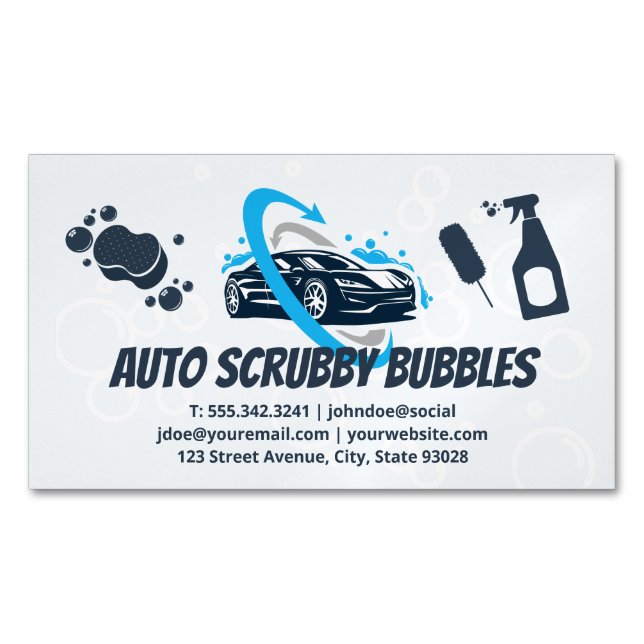 Auto Car Wash | Cleaning Supplies Business Card Magnet (Front)