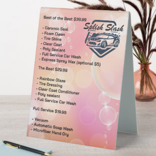 Auto Car Wash Logo Cleaning Service Table Tent