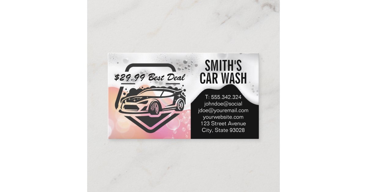 Auto Car Wash Logo Soap Suds Business Card Zazzle