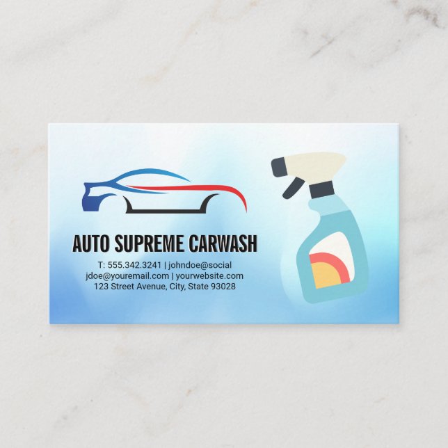 Auto Car Wash Spray Logo Business Card (Front)