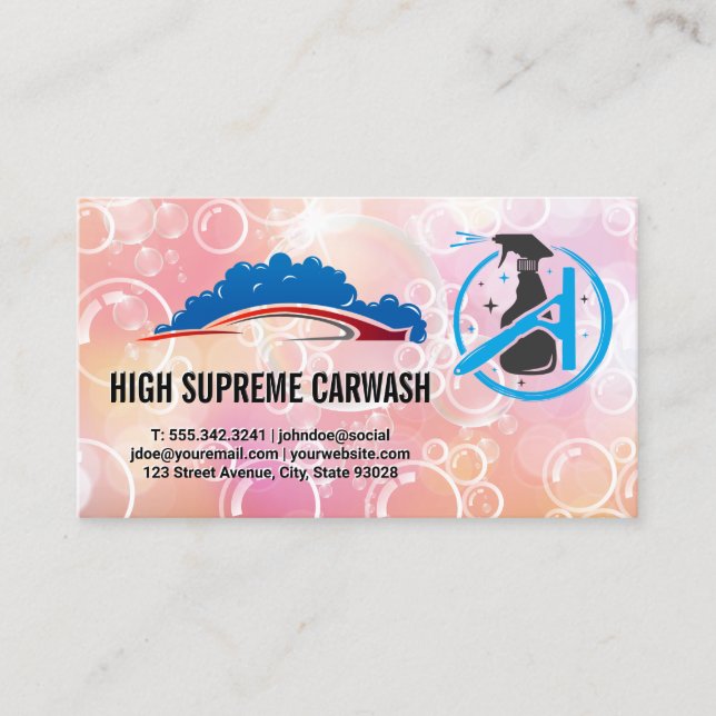 Auto Car Wash | Spray | Soap Bubbles Business Card (Front)