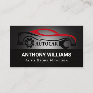 Auto Car Wrench Logo Metallic Carbon Fiber Business Card