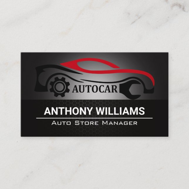 Auto Car Wrench Logo | Metallic Carbon Fiber  Business Card (Front)