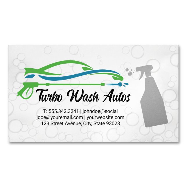 Auto Cleaning Spray | Soap Bubbles Business Card Magnet (Front)