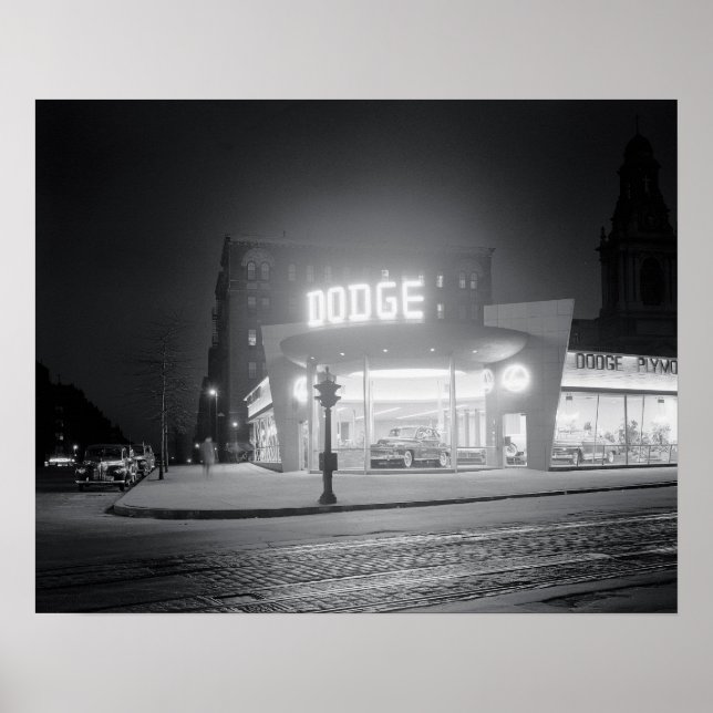 Auto Dealer At Night, 1948. Vintage Photo Poster (Front)