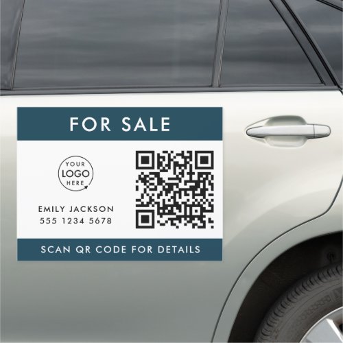 Auto Dealership Car For Sale Navy Blue QR Code Car Magnet