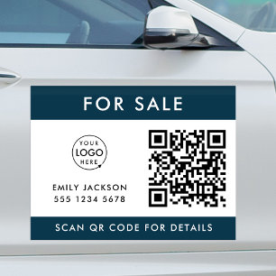 Auto Dealership Car For Sale Navy Blue QR Code Magnet
