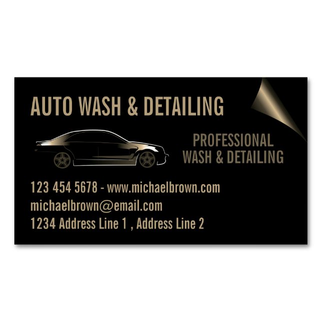 Auto Detail Cleaning Wash gold Business Card Magnet (Front)
