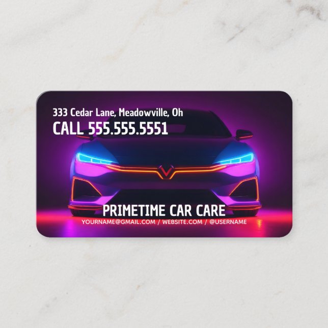 Auto Detailer Neon Business Card (Front)