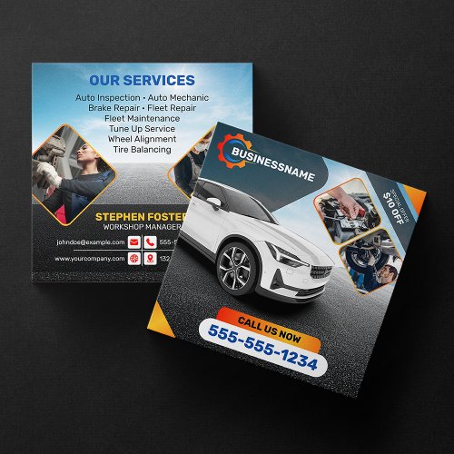 Auto Detailing Auto Repair Car Rental Automobile Square Business Card