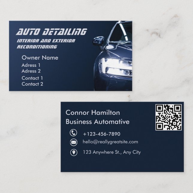 Auto Detailing Automotive Car Wash Deep Blue  Business Card (Front/Back)