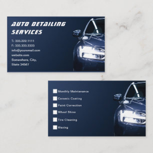 Auto Detailing Automotive Car Wash Modern Blue Business Card